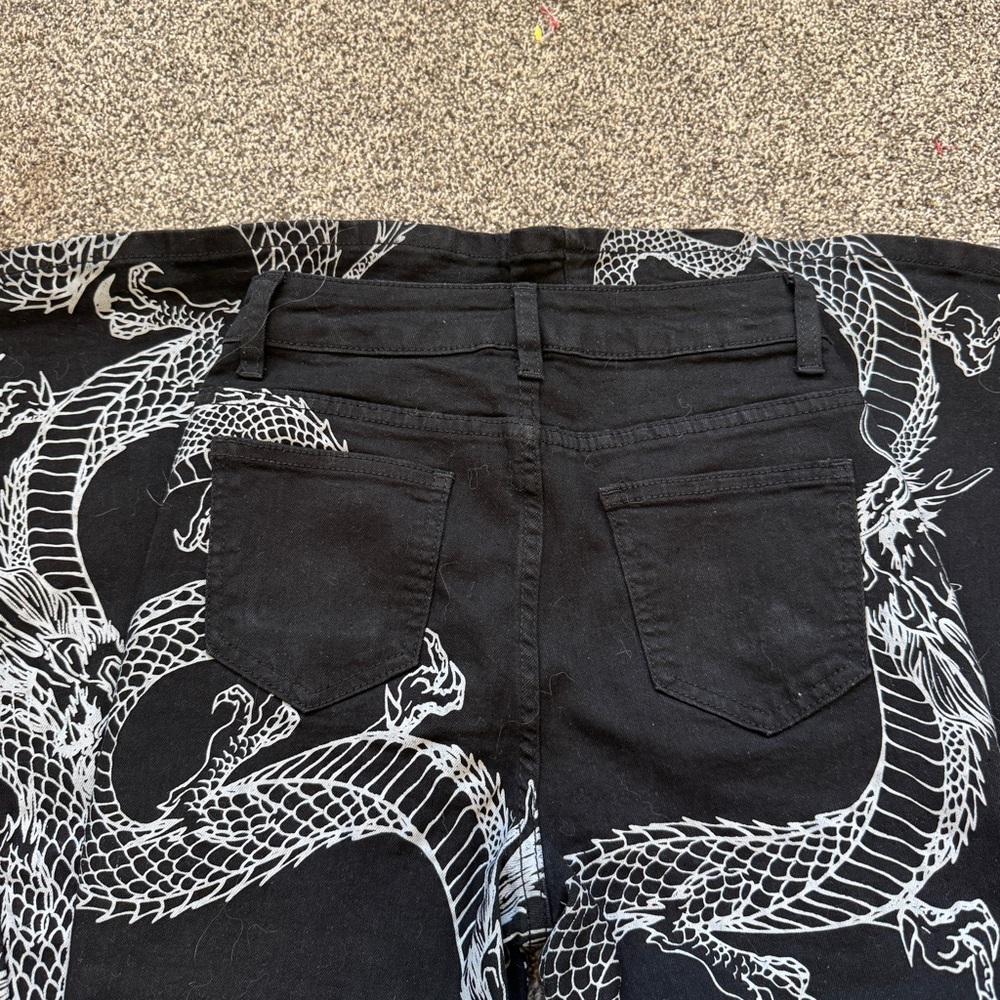 Romwe Grunge Punk Chinese Dragon Print Flare Leg Jeans XS - Picture 3 of 6
